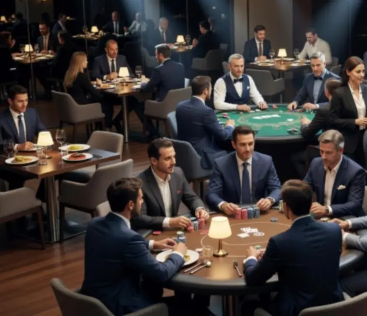 Corporate guests moving between dining and hosted table games at NAXSOL ENTERPRISES LTD