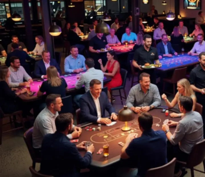 Atmospheric Australian restaurant event with table entertainment and guests enjoying the night
